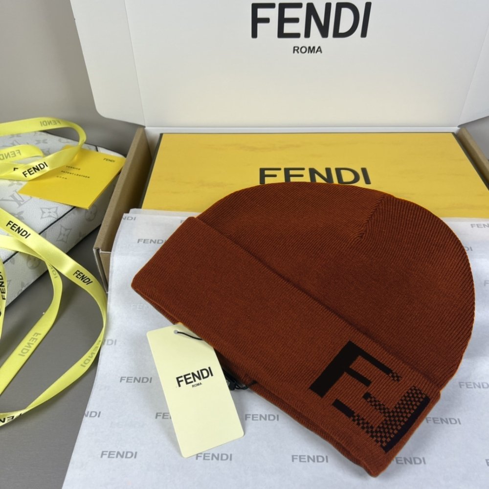 F**di Beanie Wool Hat Brown