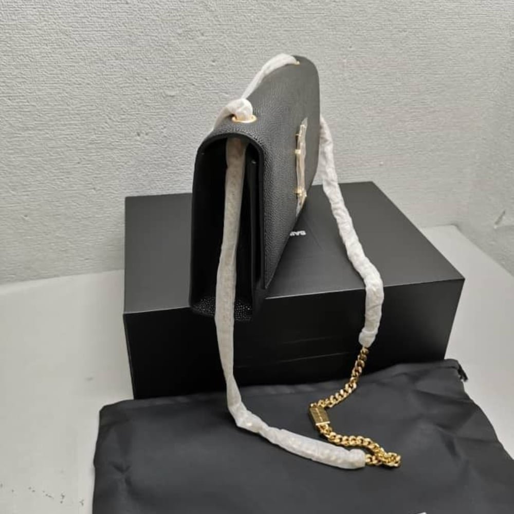 Sa1nt Lau*nt Kate Medium Chain Bag In Grain De Poudre Leather Black 24Cm 364021 Bow0J 1000