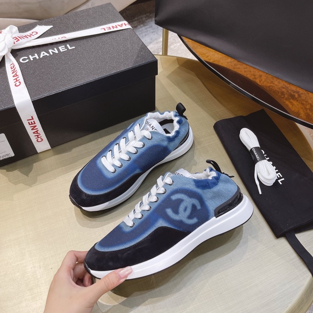 Ch**el Neon Denim Lace Up Low Top Trainer Sneaker Blue G37494 Y55237 K2847