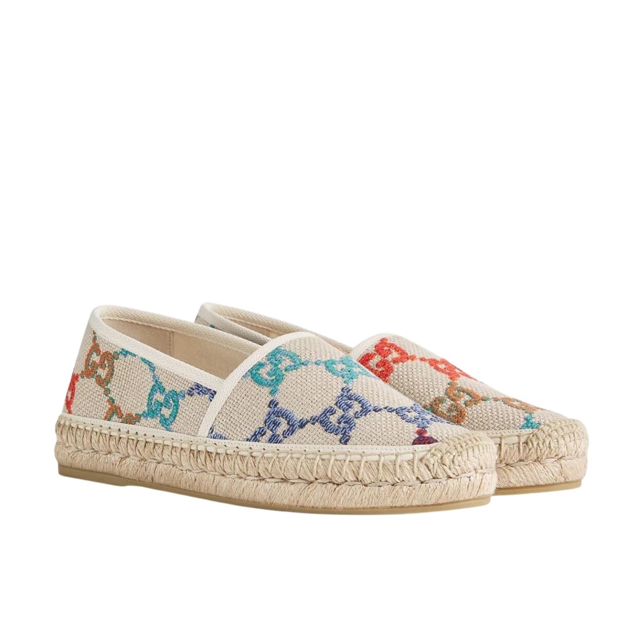 Gvc*1 Women’S Gg Espadrille Sandal Linen Canvas Platform Rubber In Multicolor 78036 Uft70 8470