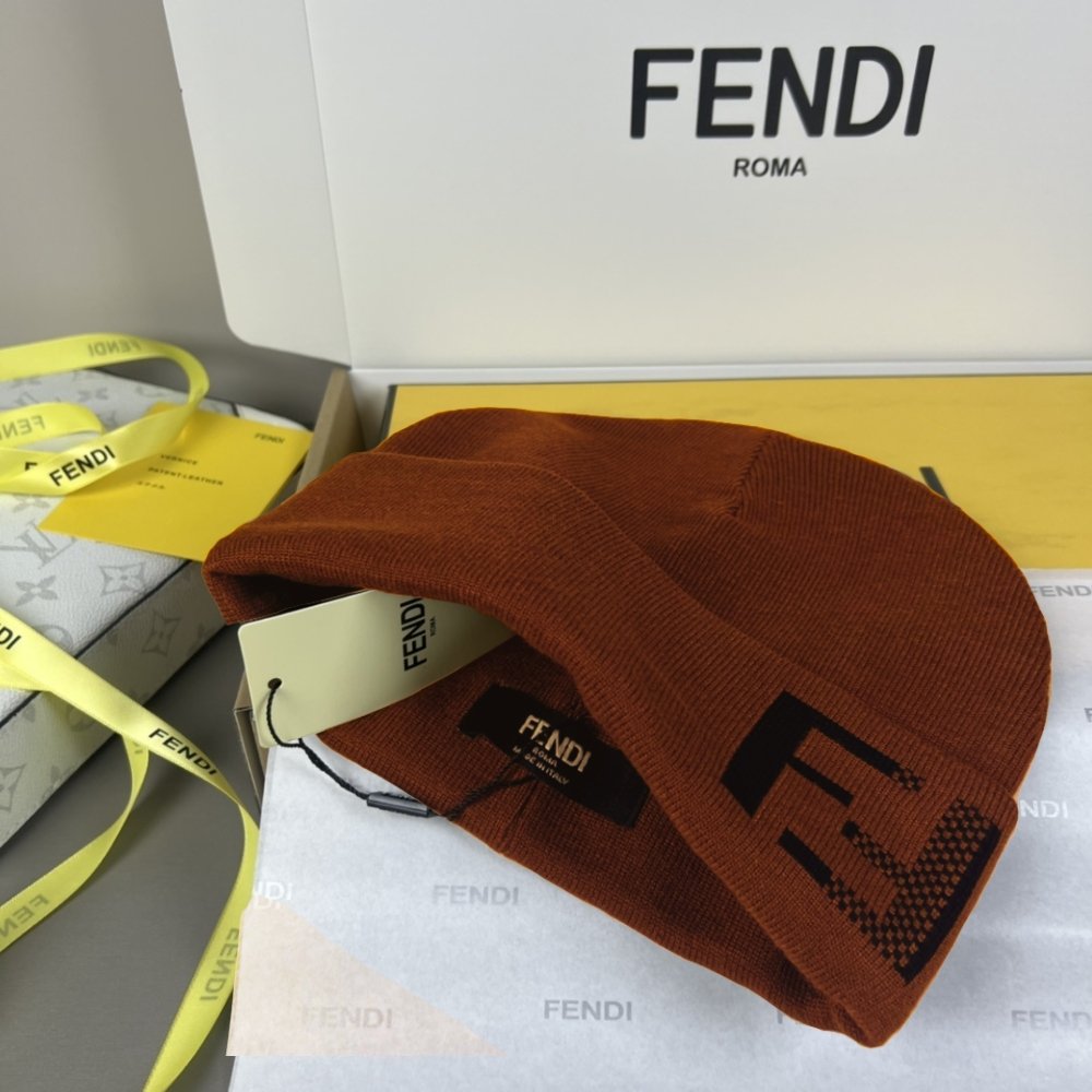 F**di Beanie Wool Hat Brown
