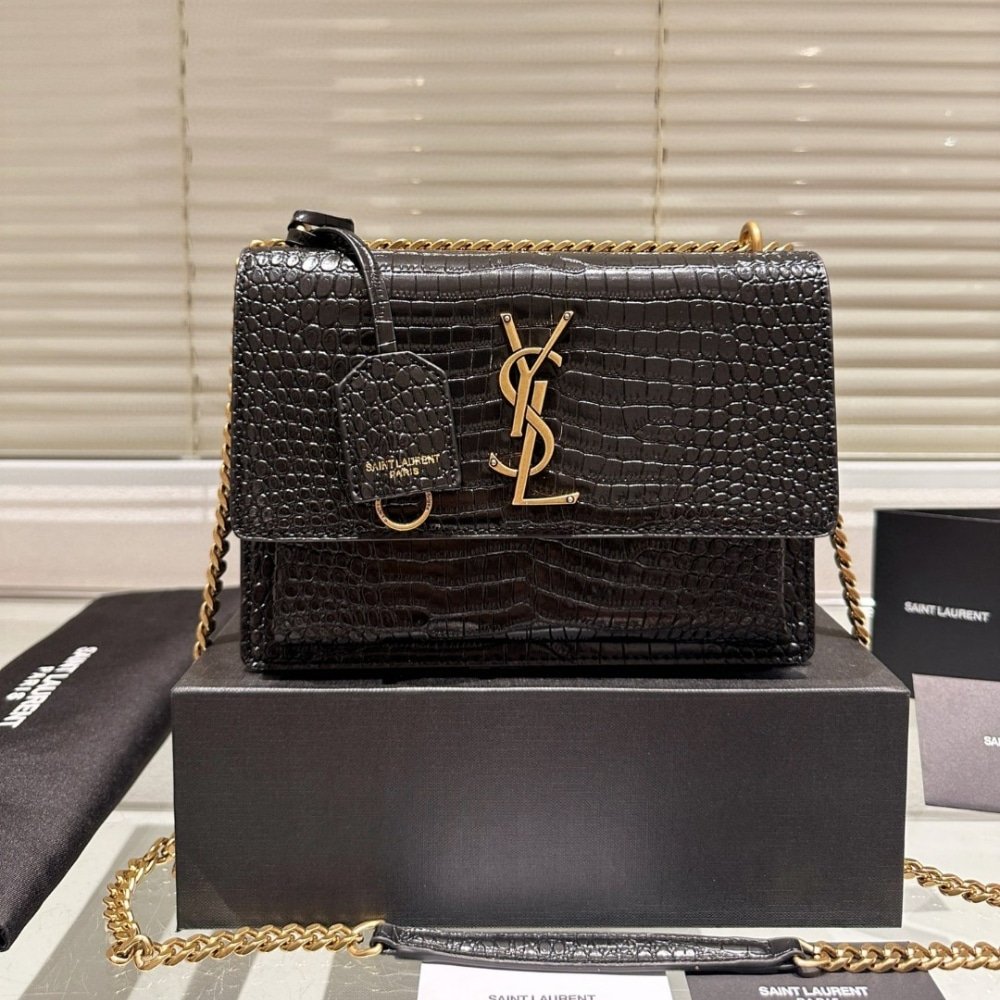 Sa1nt Lau*nt Sunset Medium In Crocodile Embossed Leather Black 22Cm 442906Dnd0J1000