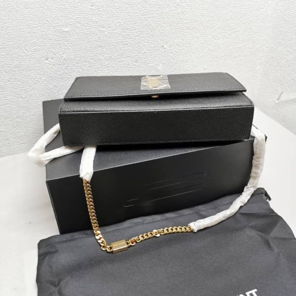 Sa1nt Lau*nt Kate Medium Chain Bag In Grain De Poudre Leather Black 24Cm 364021 Bow0J 1000