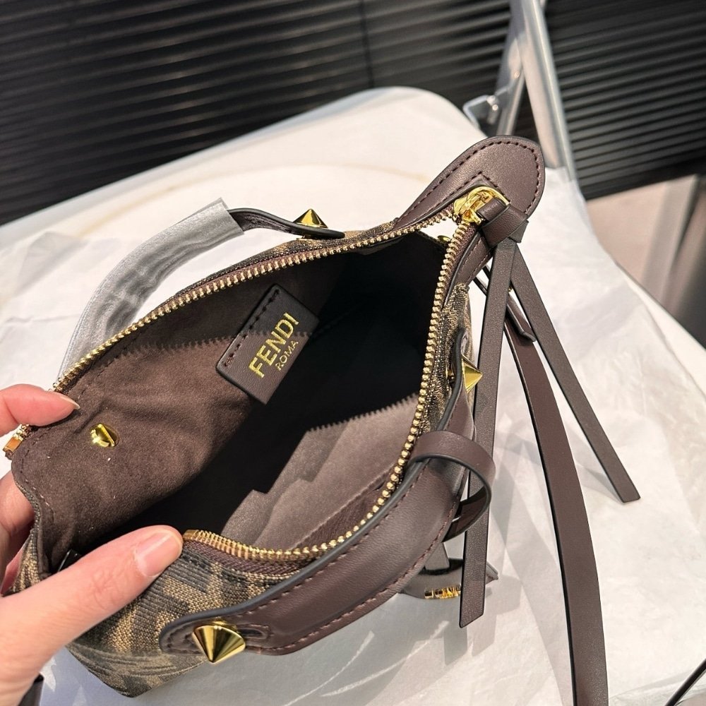 F**di By The Way Soft Medium Brown Ff Jacquard Fabric Bag 27Cm 8Bl155Afpmf1Gl7