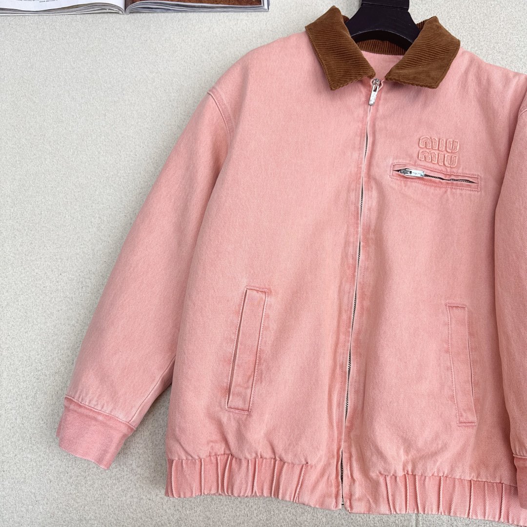 M1um1u Padded Denim Blouson Jacket Pink Gwb221 179Q F0028 S Ooo