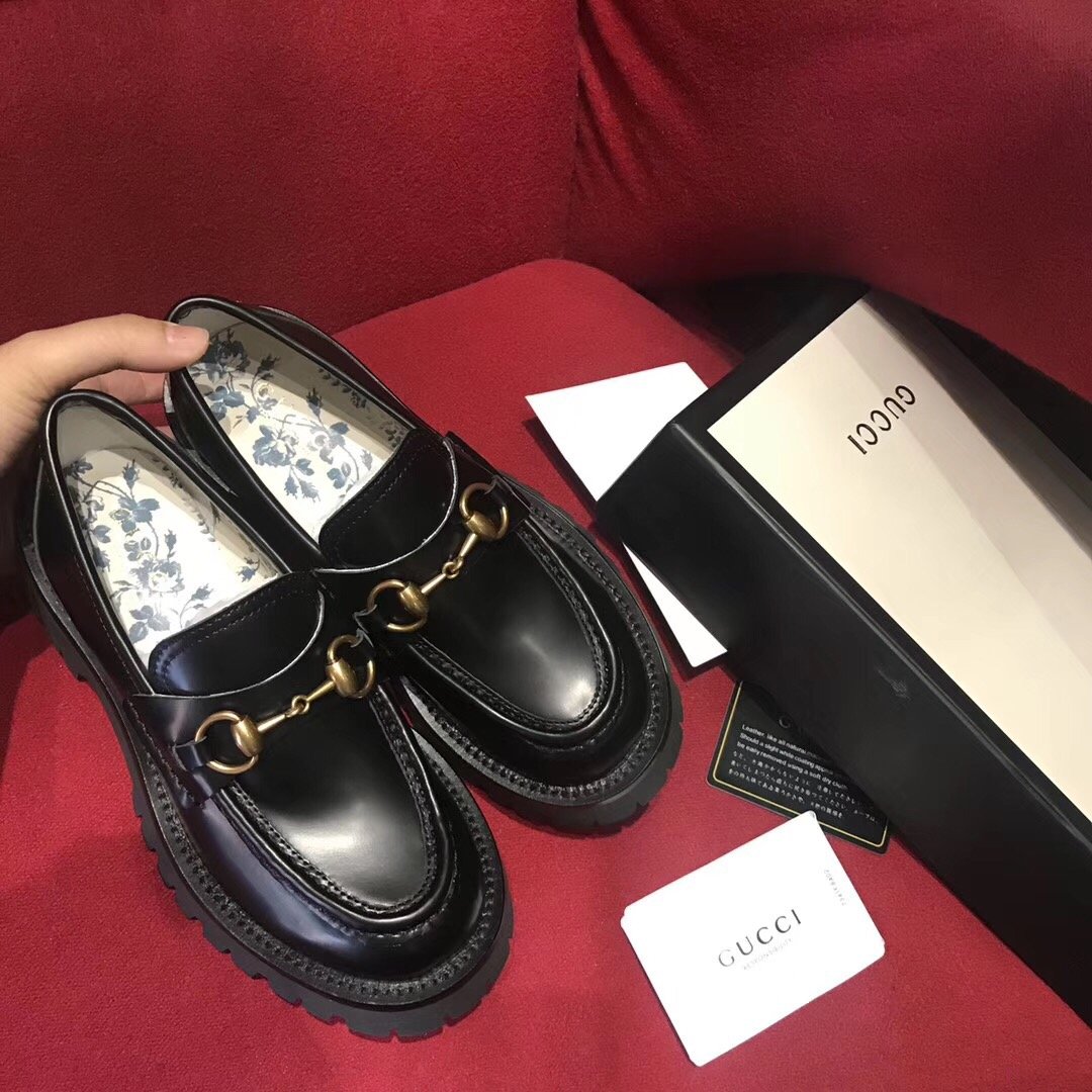 Gvc*1 Women’S Leather Lug Sole Horsebit Loafers Black 577236 Ds800 1000