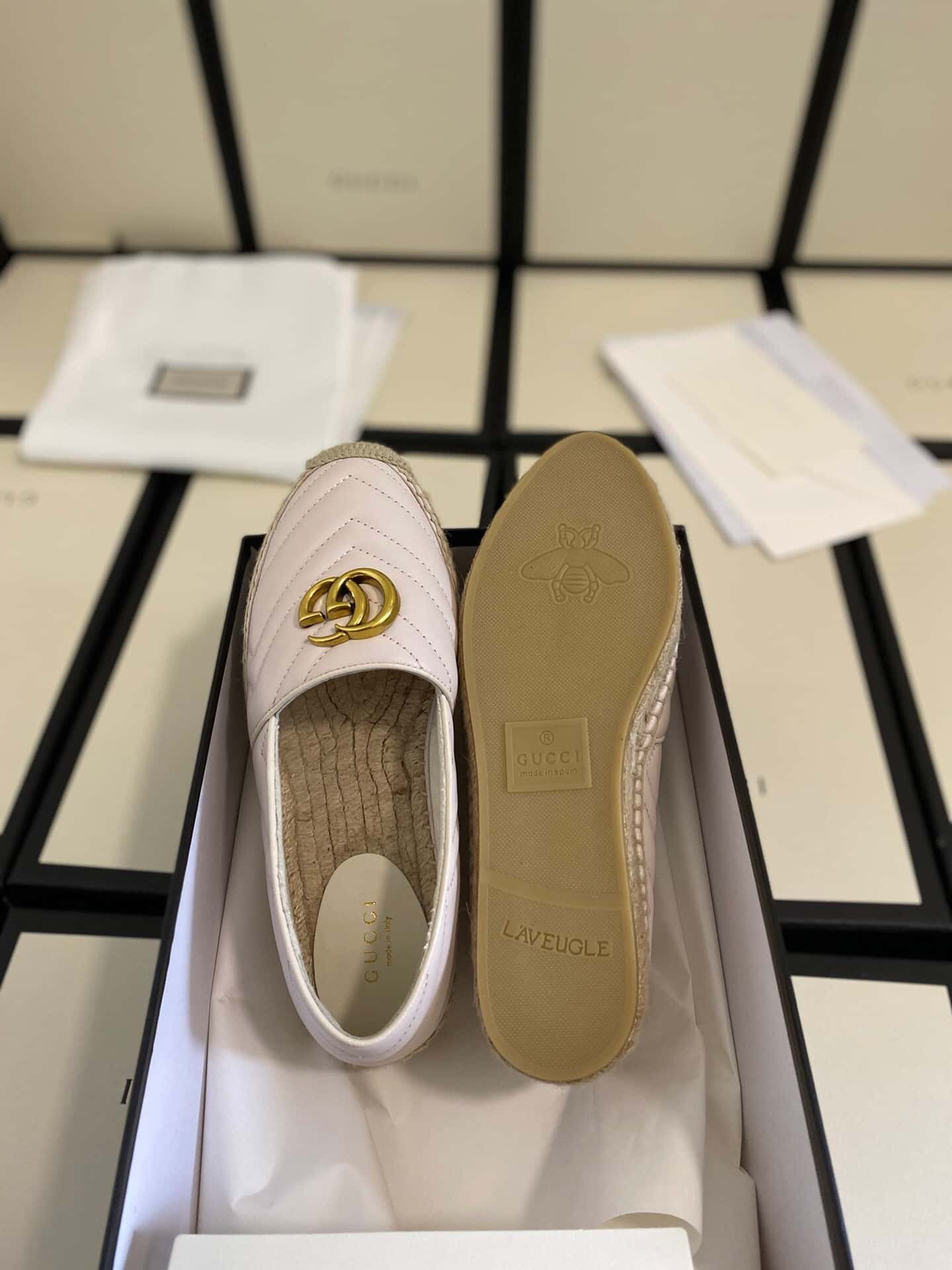 Gvc*1 Leather Espadrille With Double G White ‎551890 Bko00 1000