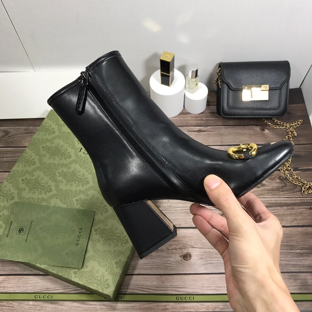Gvc*1 Women’S Horsebit Mid Heel Ankle Boots Black 643888 Bko00 1000