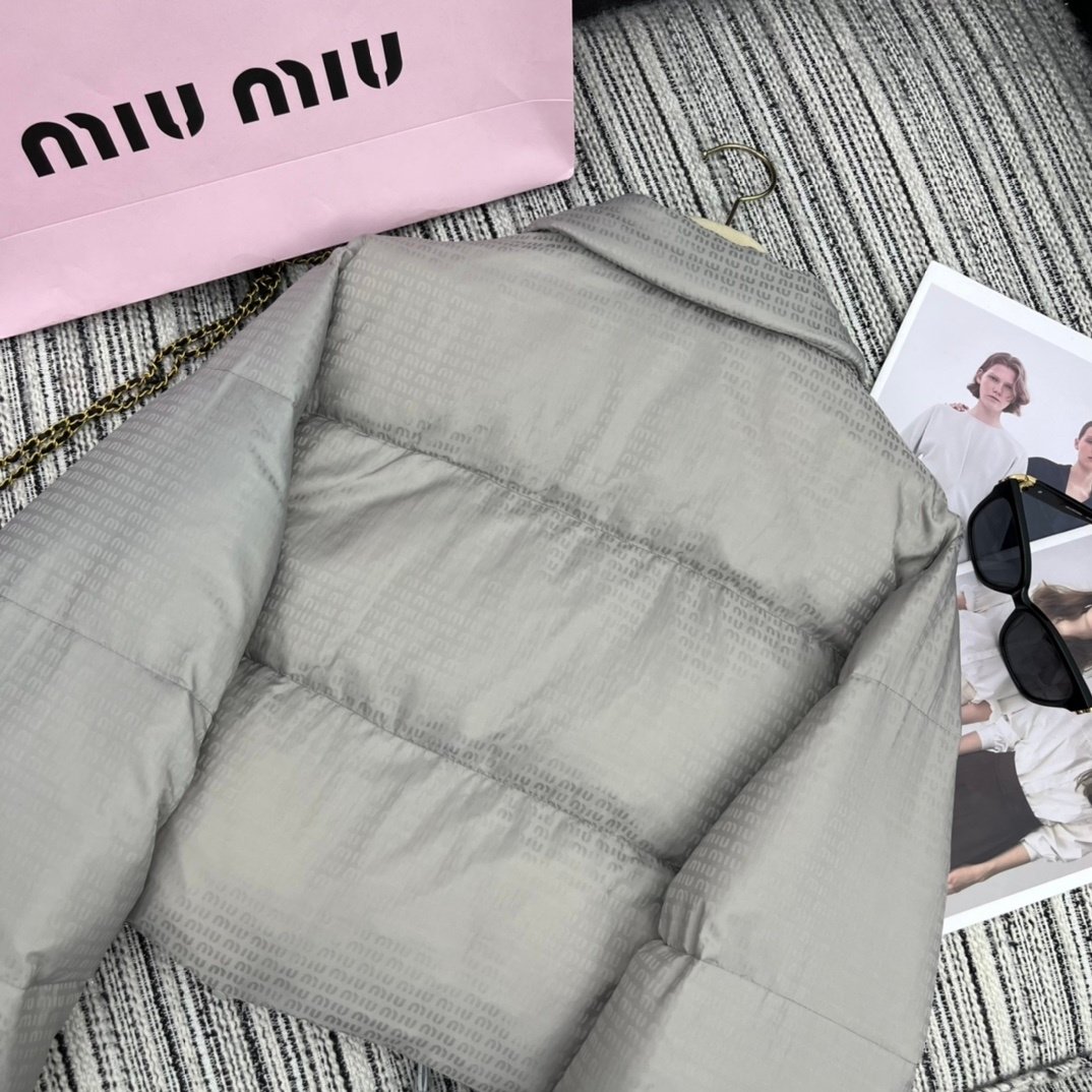 M1um1u Logo Jacquard Puffer Jacket Gray Ml1083 Ooo F0024