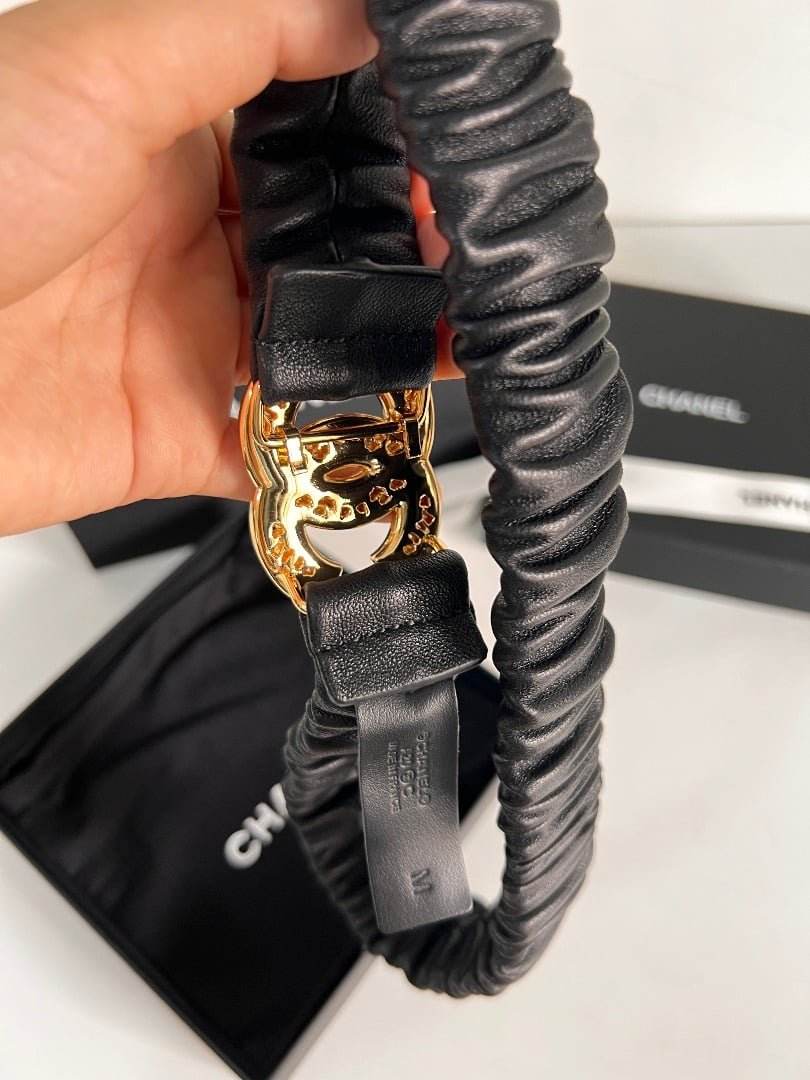 Ch**el Leather Belt With Swarovski Stone Variable 30Mm
