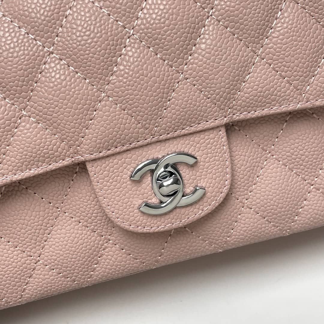 Ch**el Medium Classic Flap Bag Silver Hardware Pink 25Cm