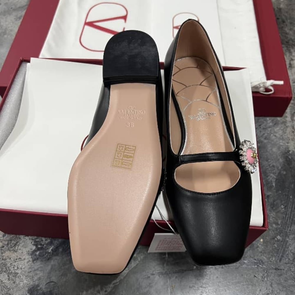 Va1e*ntin0 Mary Jane Preshoes Ballerina In Kidskin With Jewel Button Black 6W2S0Ll7Dhs 9Tj