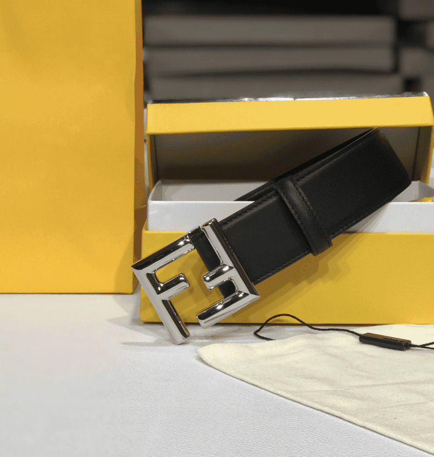F**di Black Leather Belt With Ff Silver Buckle 40Mm