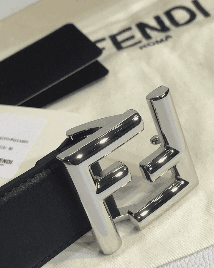F**di Black Leather Belt With Ff Silver Buckle 40Mm