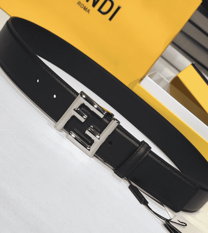 F**di Black Leather Belt With Ff Silver Buckle 40Mm