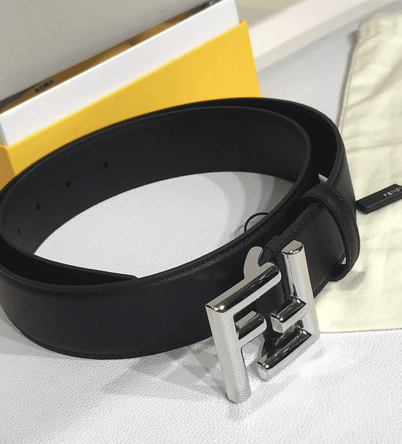 F**di Black Leather Belt With Ff Silver Buckle 40Mm