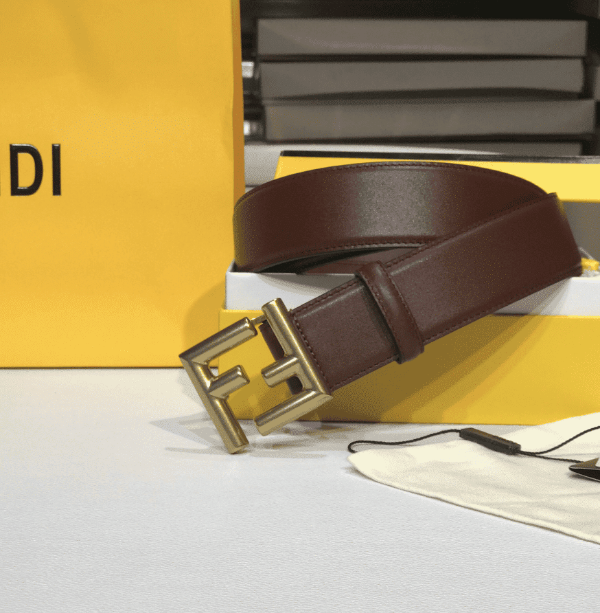 F**di Brown Leather Belt With Ff Gold Buckle 40Mm