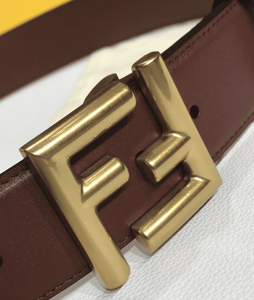 F**di Brown Leather Belt With Ff Gold Buckle 40Mm