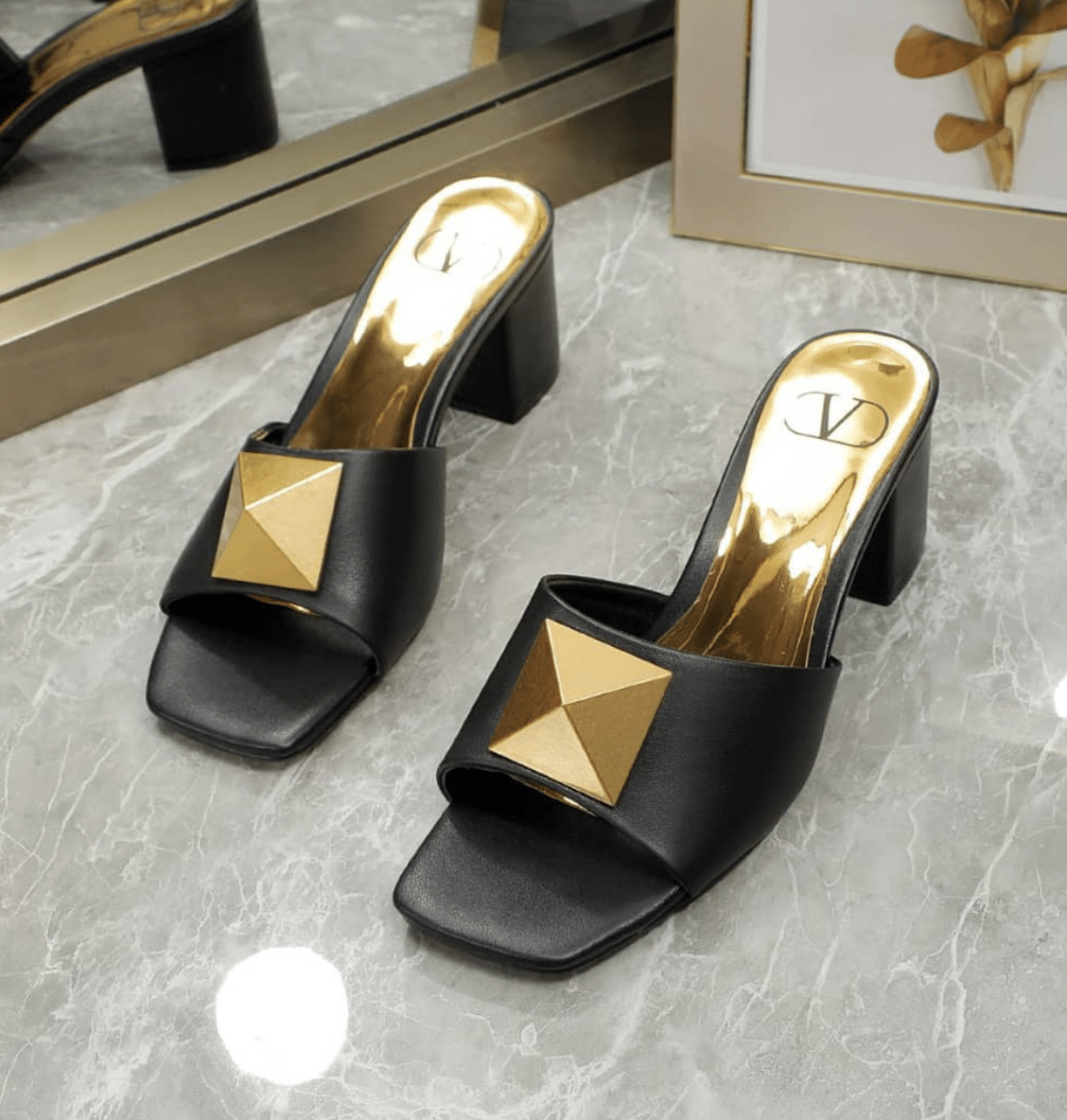 Va1e*ntin0 One Stud Slide Sandals Black 60Mm