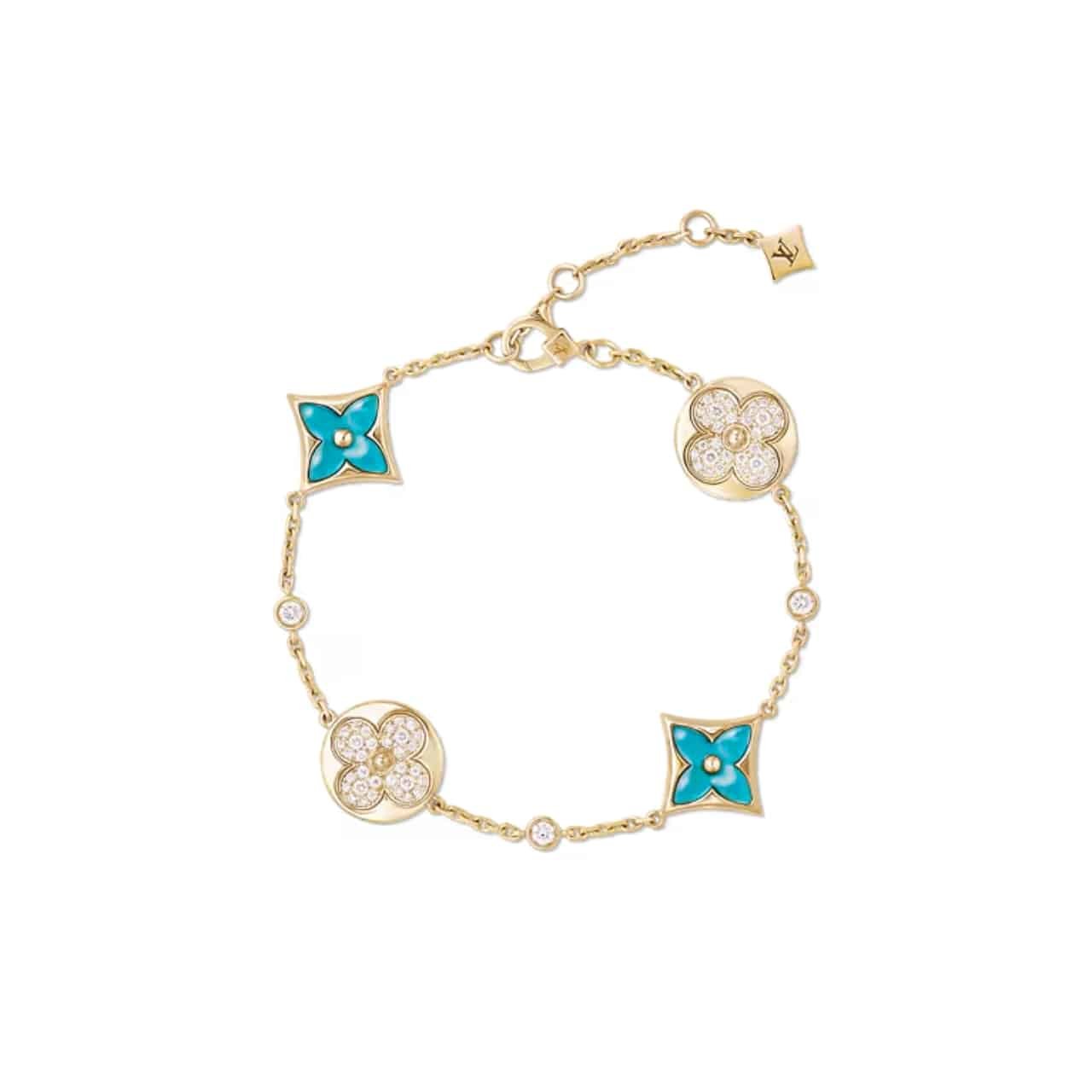 L0vis Vvtt0n Color Blossom Bb Bracelet Gold Tone With Blue Q05979