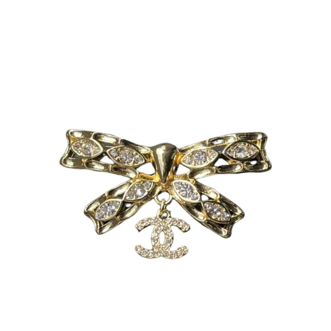 Ch**el Cc Bowtie Brooch Gold