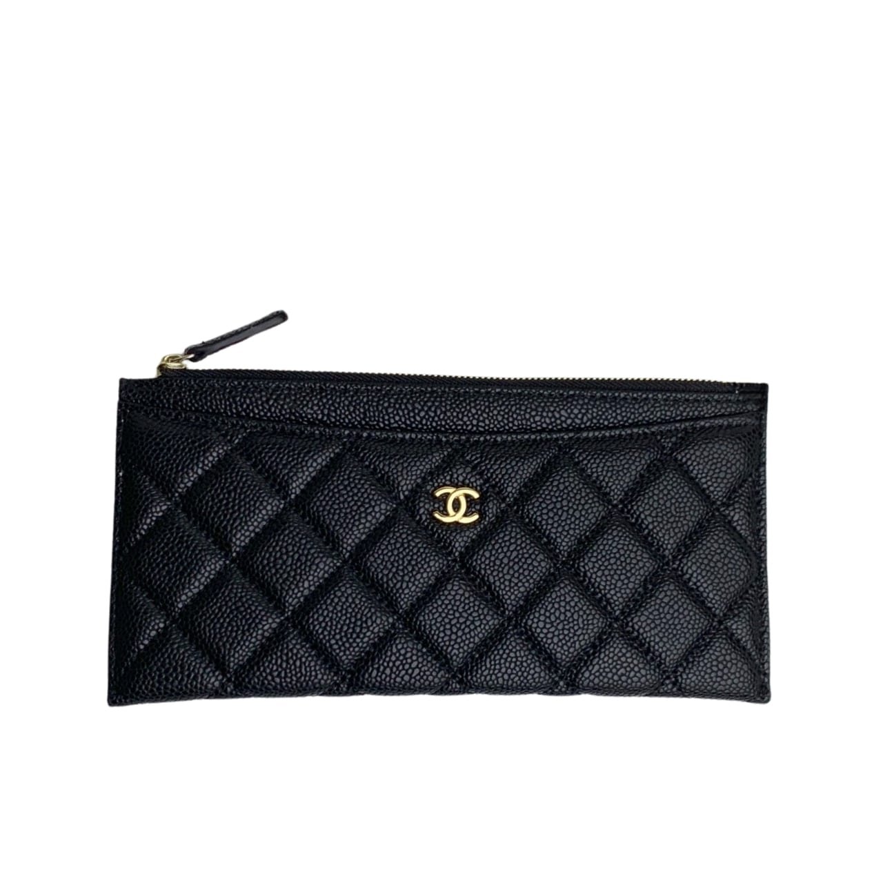 Ch**el Classic Zip Pouch Caviar Wallet Black 22Cm