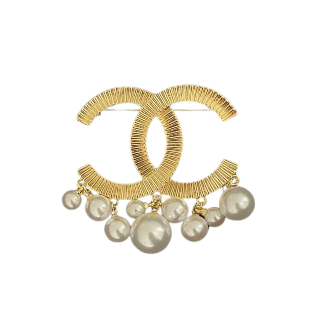 Ch**el Cc Brooch Gold With Pearls