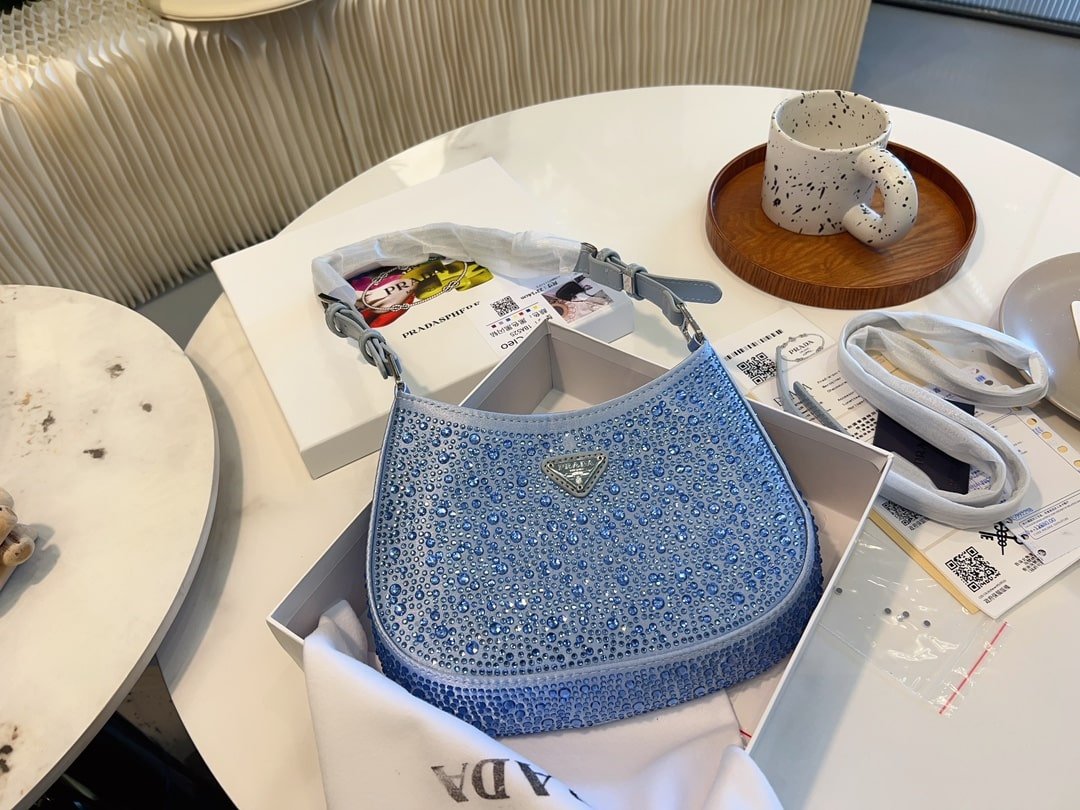 Pra*a Cleo Satin Bag With Crystals Blue 1Bc169 2Awl F0076 V Hoo