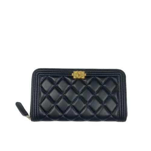 Ch**el Boy Long Zipped Wallet With Gold Hardware Black 19.4Cm
