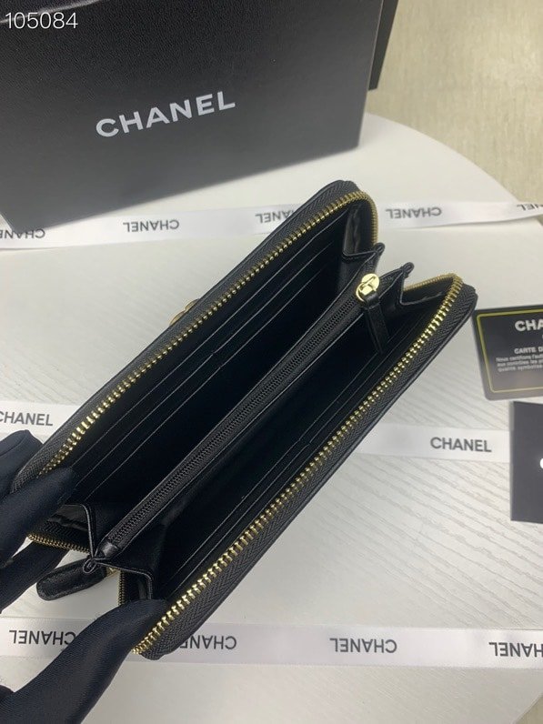 Ch**el Boy Long Zipped Wallet With Gold Hardware Black 19.4Cm