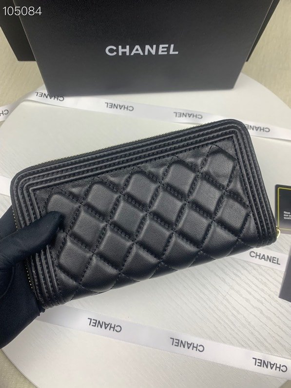 Ch**el Boy Long Zipped Wallet With Gold Hardware Black 19.4Cm