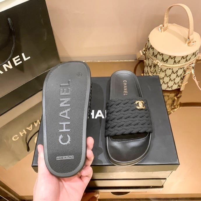 Ch**el Braided Slides Black