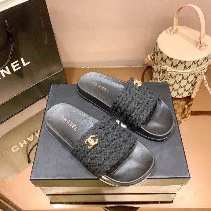Ch**el Braided Slides Black