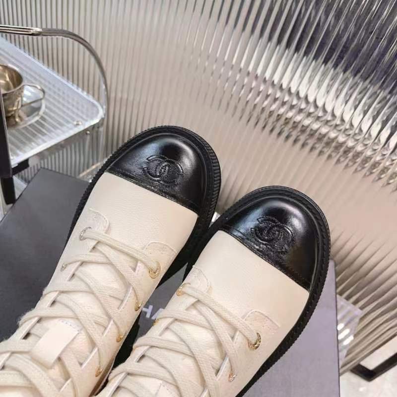 Ch**el Cc Lace Up Boot White Black