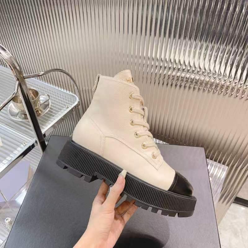 Ch**el Cc Lace Up Boot White Black