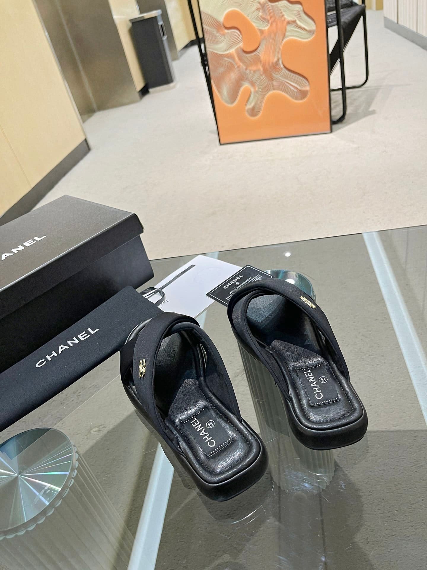 Ch**el Cc Logo Criss Cross Slides Black