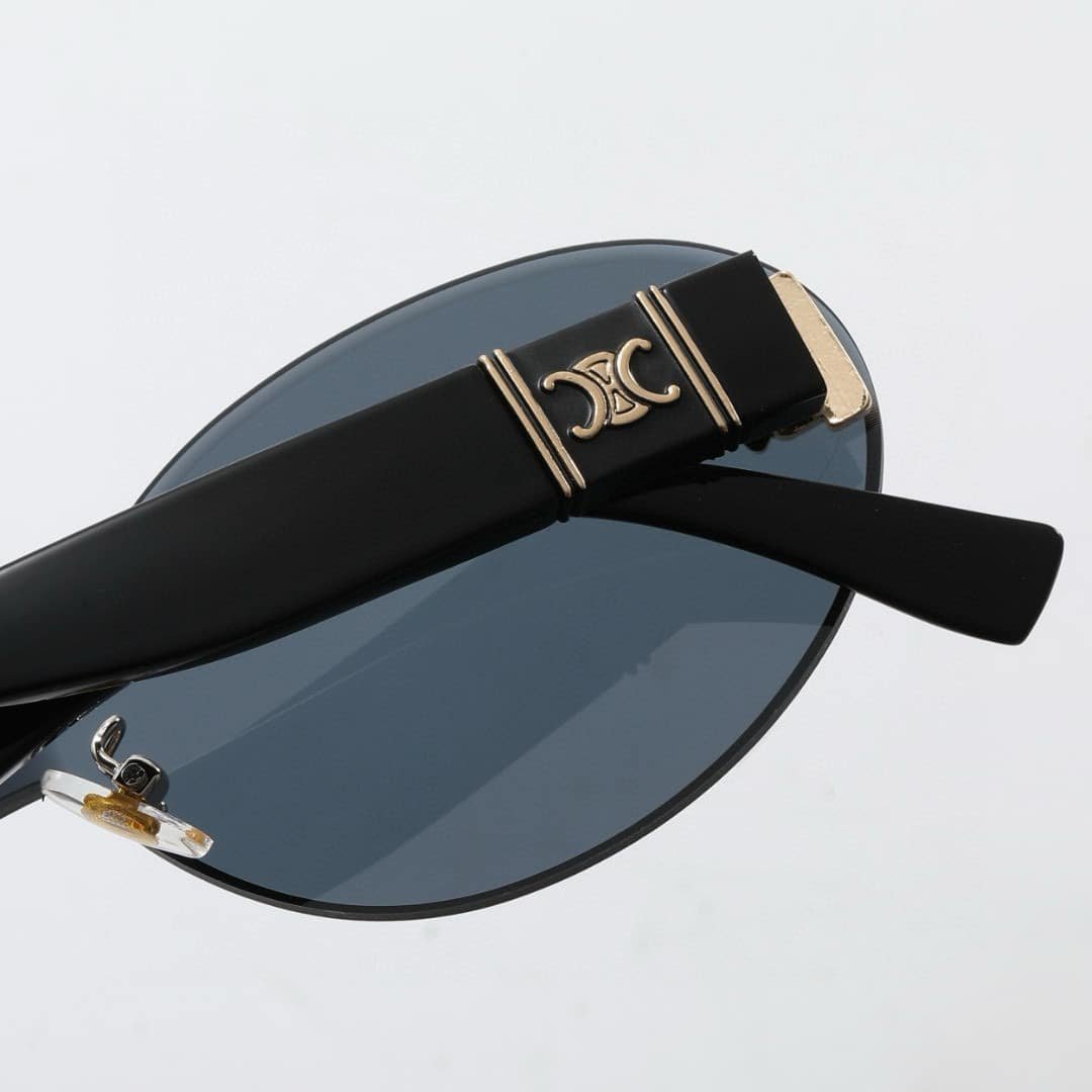 Ce1i*e Tortoise Luxe Oval Rimless Sunglasses Black