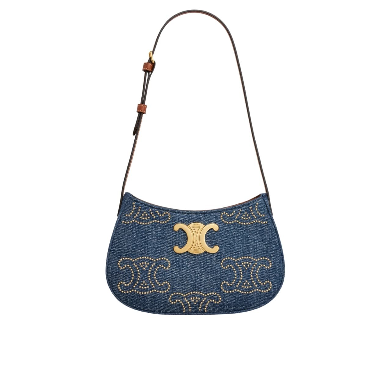 Ce1i*e Medium Tilly Bag With Triomphe Studs And Calfskin Denim 22Cm