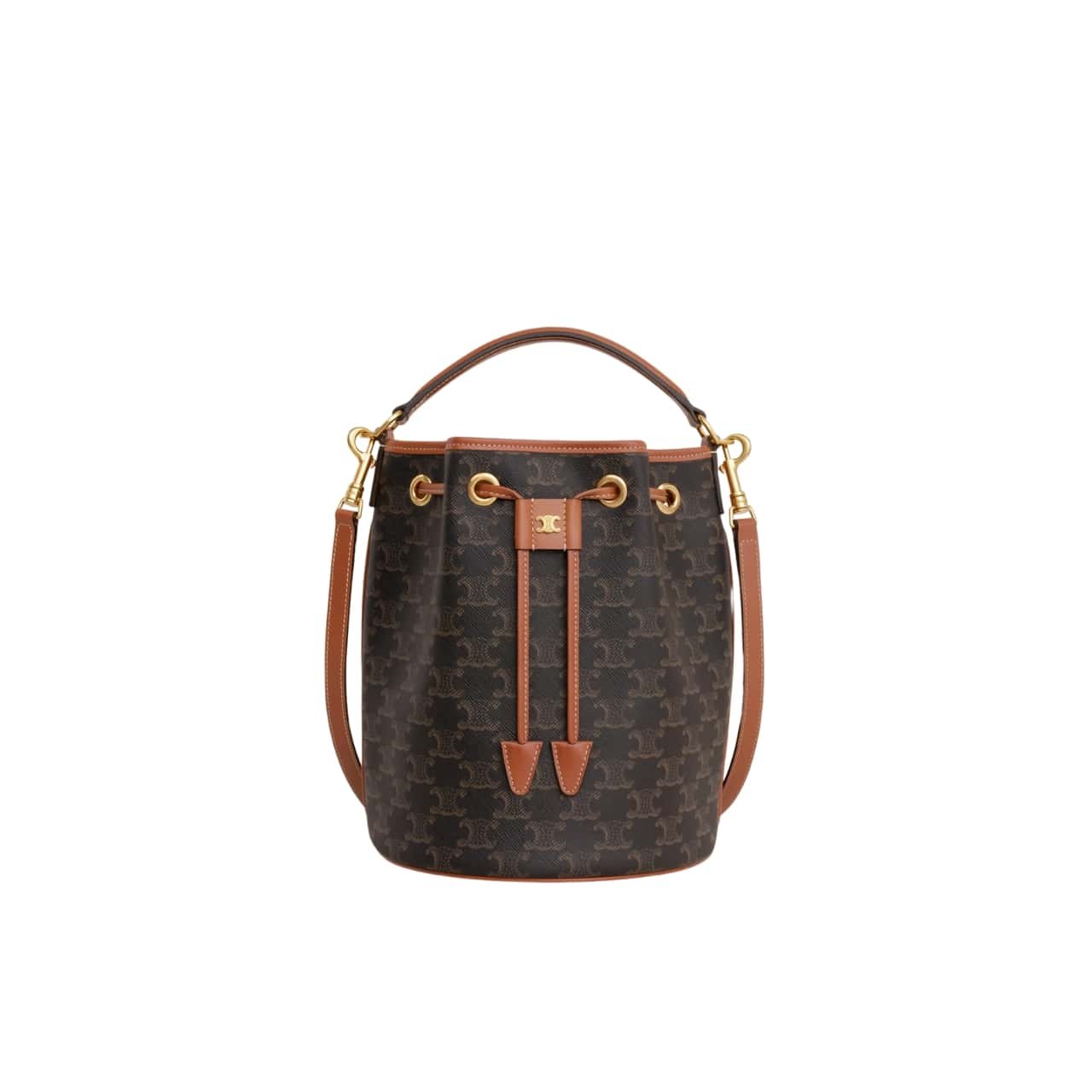 Ce1i*e Clara Triomphe Canvas Calfskin Brown 23Cm