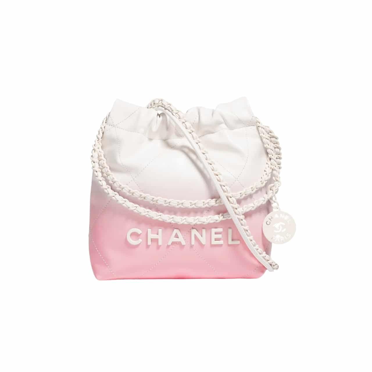 Ch**el 22 Mini Handbag Patent Gradient Calfskin Pink 20Cm