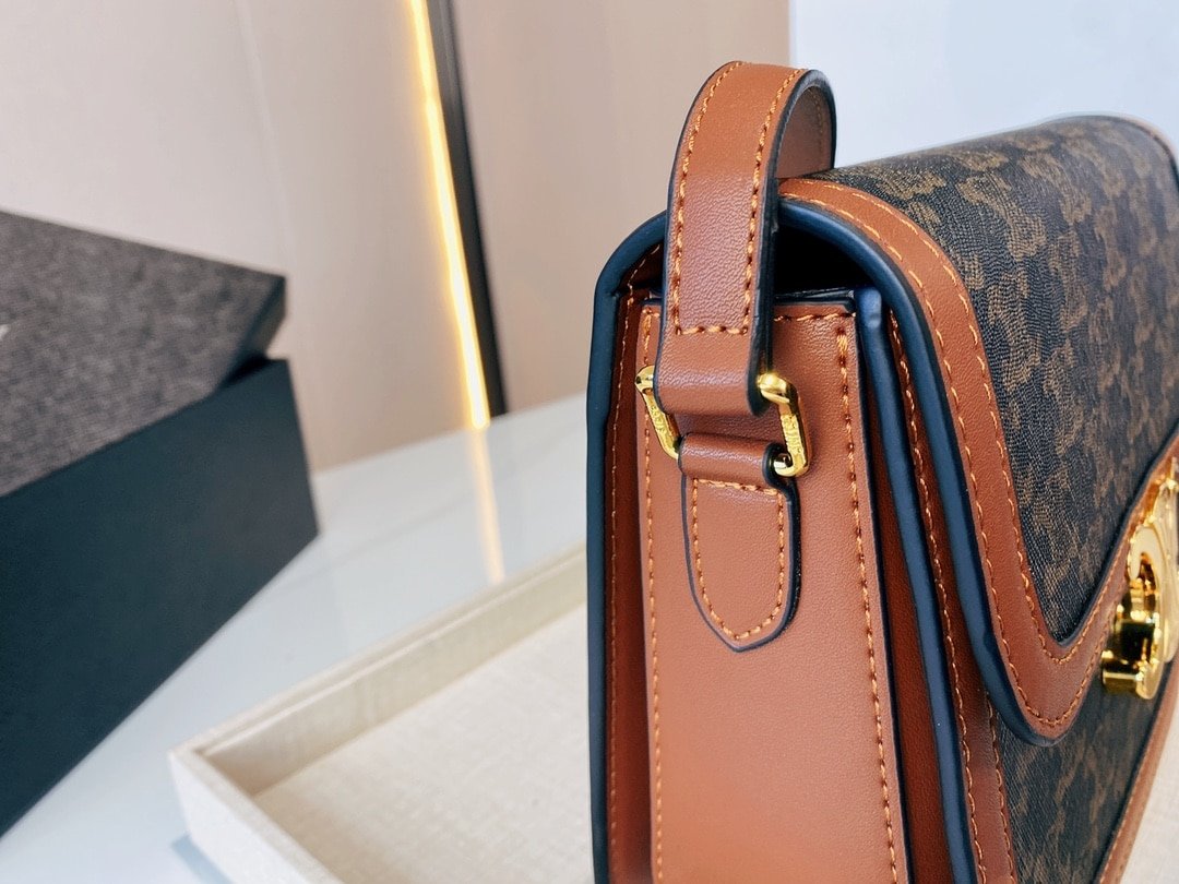 Ce1i*e Classique Triomphe Bag In Triomphe Canvas And Calfskin Tan 22Cm 191242Bz404Lu
