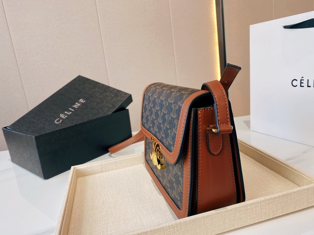Ce1i*e Classique Triomphe Bag In Triomphe Canvas And Calfskin Tan 22Cm 191242Bz404Lu