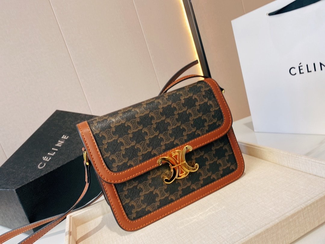 Ce1i*e Classique Triomphe Bag In Triomphe Canvas And Calfskin Tan 22Cm 191242Bz404Lu