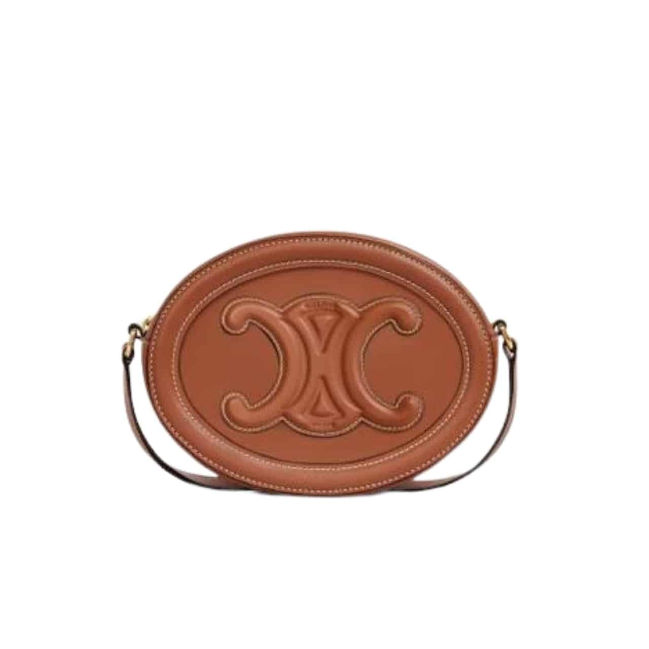 Ce1i*e Crossbody Oval Purse Cuir Triomphe In Smooth Calfskin Tan 10I703Dpq04Lu