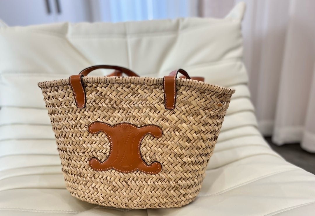 Ce1i*e Large Triomphe Classic Pannier In Raffia Calfskin Tan 42Cm 192622Cgg 04Lu