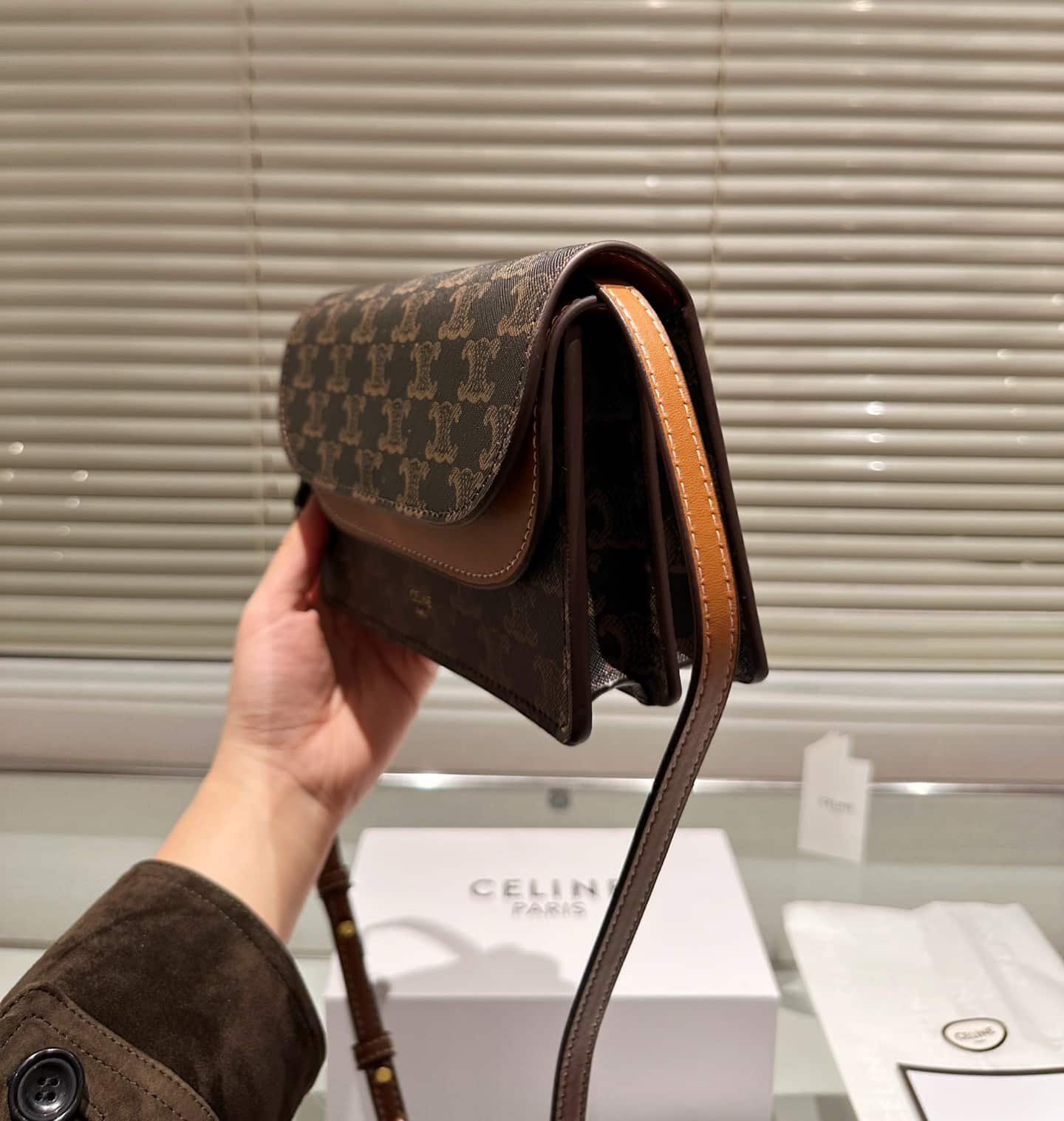 Ce1i*e Wallet On Strap In Triomphe Canvas And Smooth Tan 20Cm