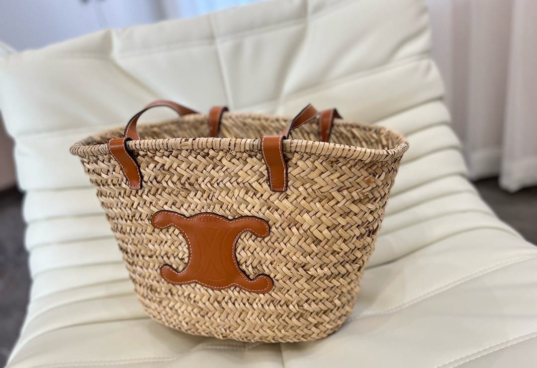 Ce1i*e Large Triomphe Classic Pannier In Raffia Calfskin Tan 42Cm 192622Cgg 04Lu