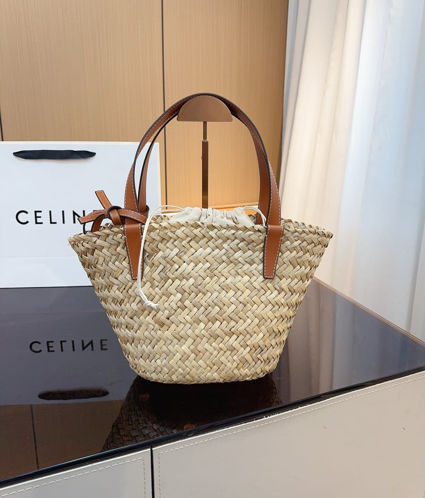 Ce1i*e Triomphe Ce1i*e Panier In Palm Leaves Heart Logo Tan 20Cm