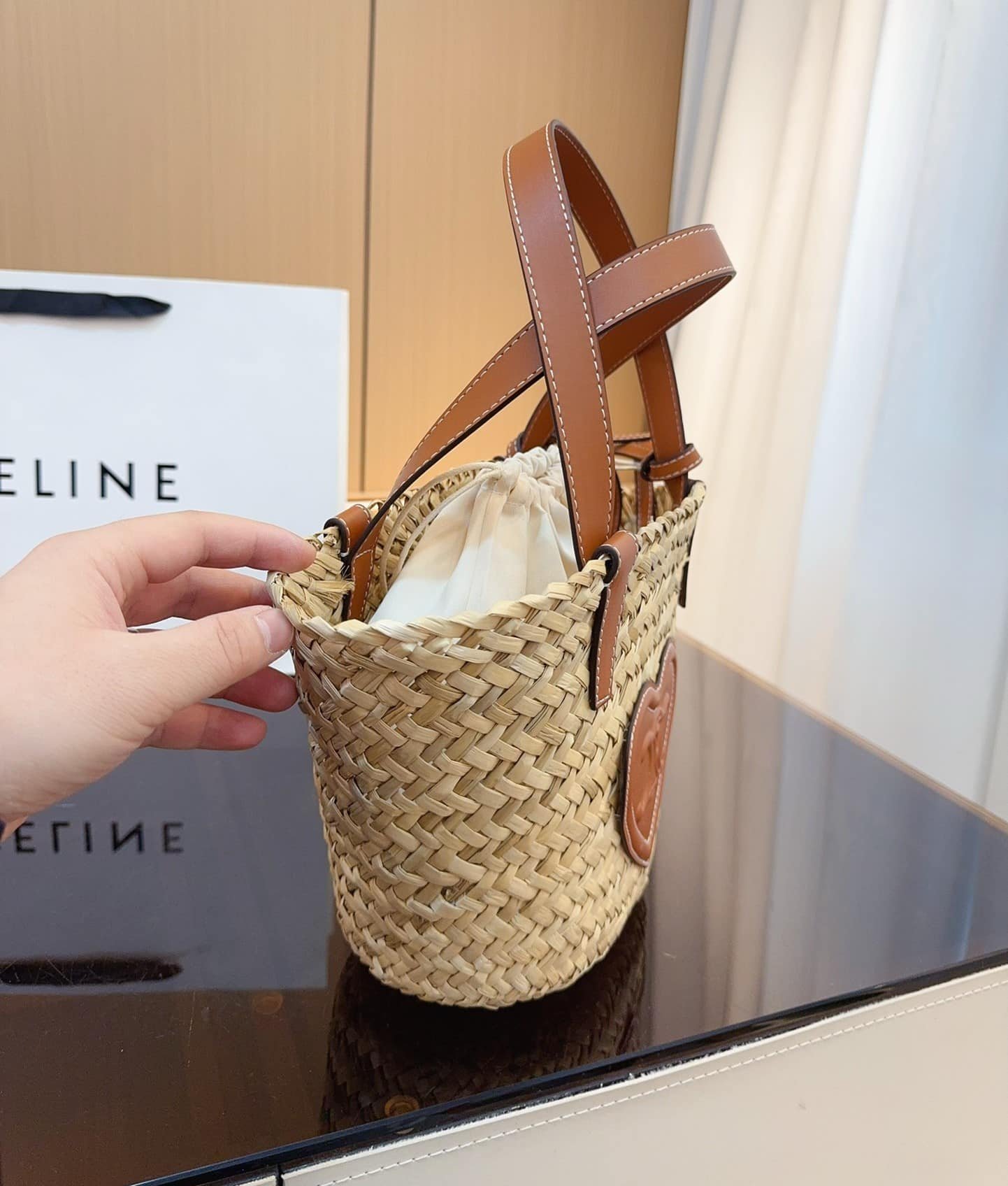 Ce1i*e Triomphe Ce1i*e Panier In Palm Leaves Heart Logo Tan 20Cm