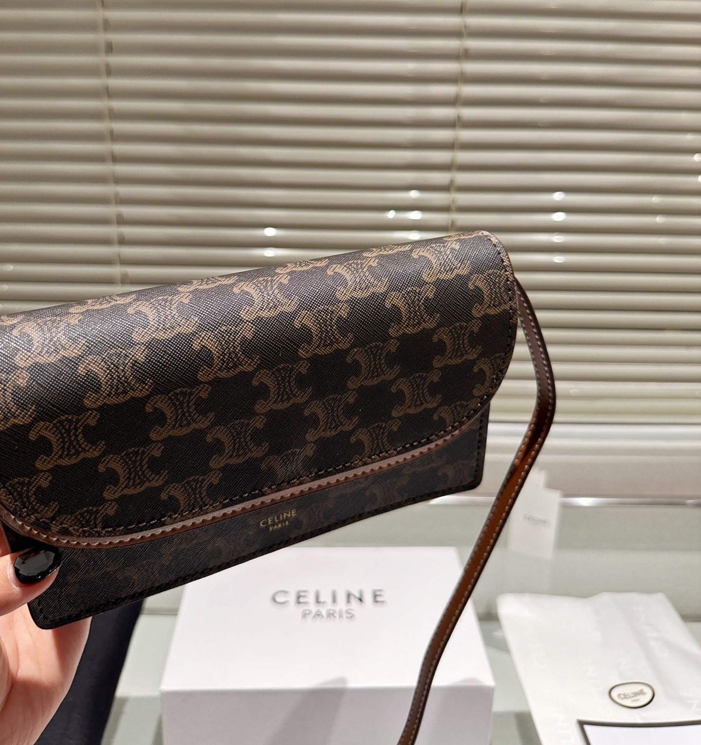Ce1i*e Wallet On Strap In Triomphe Canvas And Smooth Tan 20Cm